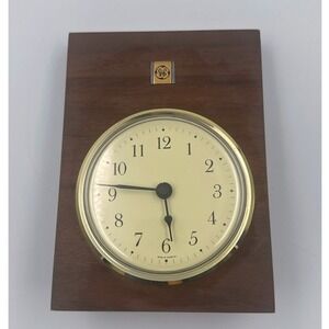 VTG GE Wood Desk Mantel Clock HECHINGER Germany Quartz Brass Untested